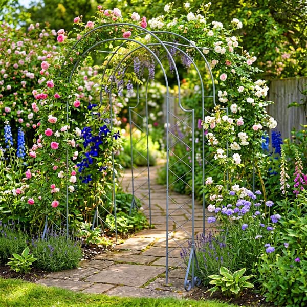 Rose Trellis havebue, sort metal, 3-buet design