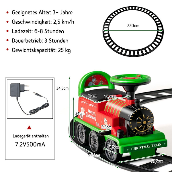 6V elektrisk kørende børnetog med 16 skinnestykker til børn fra 3 år og derover
