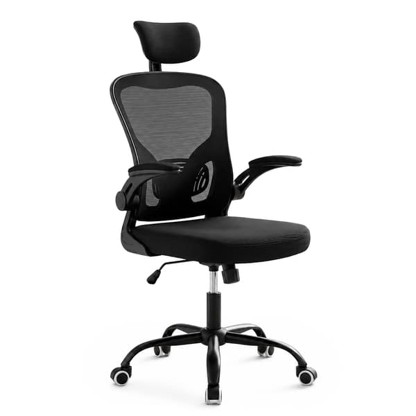 Ergonomisk sort kontorstol med hoved- og lændestøtte