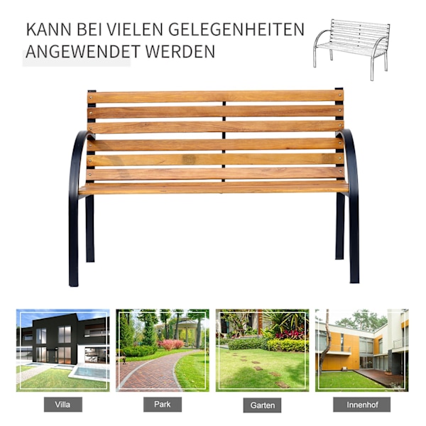 Garden Bench Park Bench 2-Sits Garden Steel + Natural Furu B122