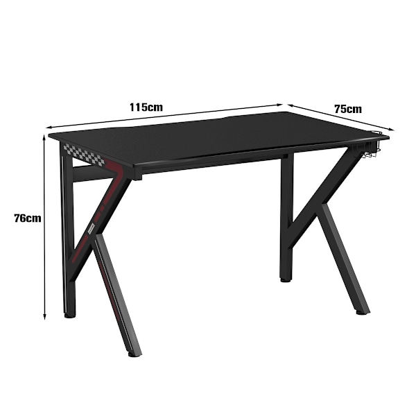 K-formet spillebord med kopholder til hovedtelefonkrog og kabelstyring, ergonomisk computerbord sort