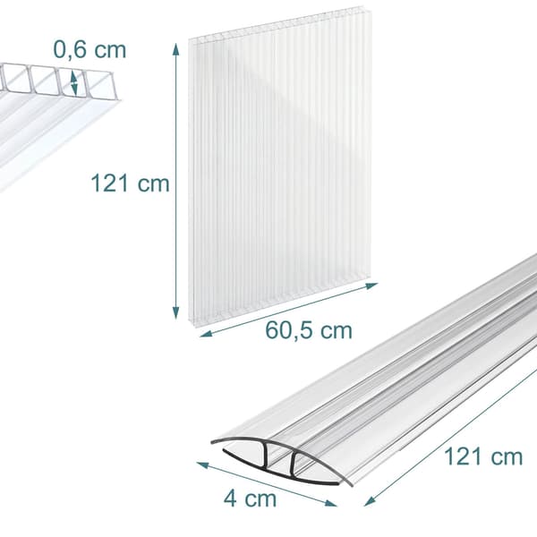 Polycarbonat drivhuspaneler, 10-pak, 121x60,5 cm