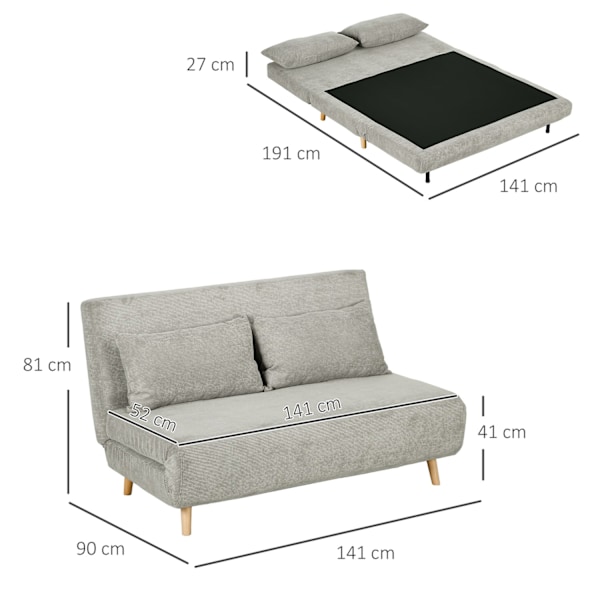 Sovesofa, klapseng med sengefunktion, rygpude, polstret sofa med justerbart ryglæn, fløjlslook, 141 x 90 x 81 cm, grå