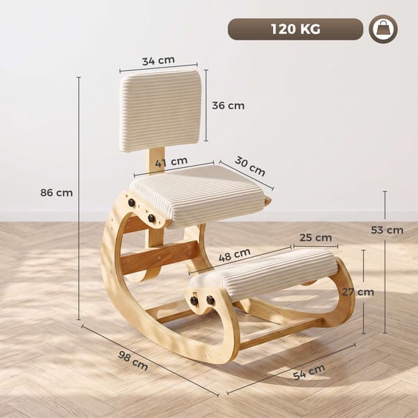 Ergonomisk knäböjstol med ryggstöd, manchester, krämvit