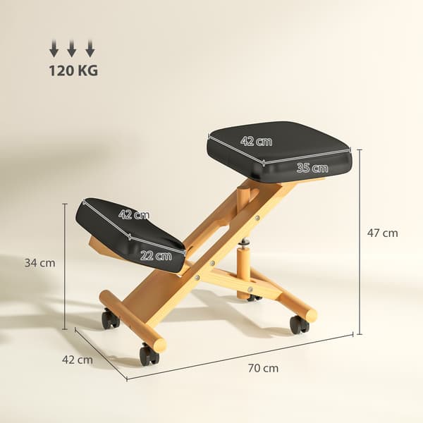 Ergonominen polvistuva tuoli pyörillä, musta, vaahtomuovipehmuste