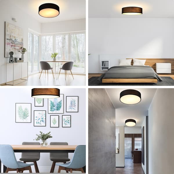 Loftlampe, stof, 30 cm, sort, E27-fatning