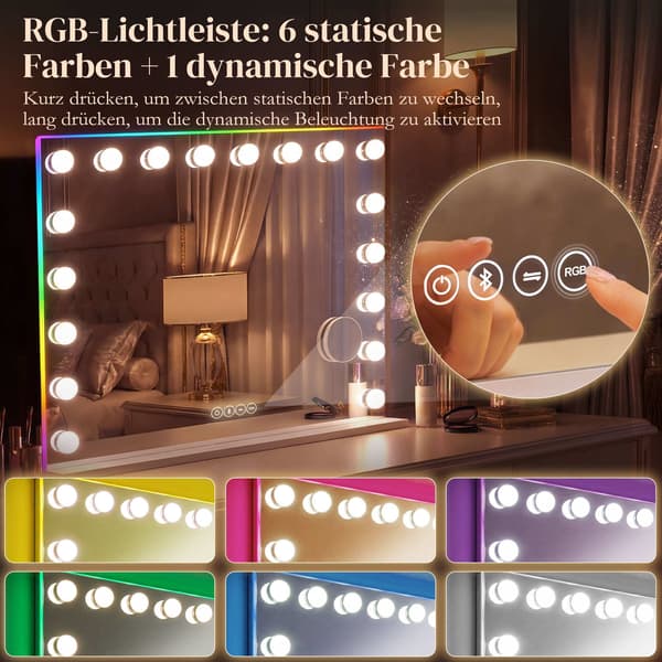 LED-sminkspegel med Bluetooth, RGB, 10x förstoring