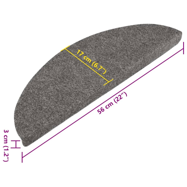 Trappetrinmåtter selvklæbende 15 stk 56x17x3 cm grå