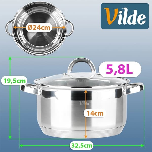 Rostfri kastrull med glaslock, 24 cm, 5,8 l