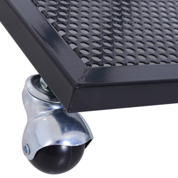 Sidebord C-Formet Rullevogn, Serveringsvogn, Sidebord, Træ + Metal, Sort + Valnød, 51X36X65 Cm