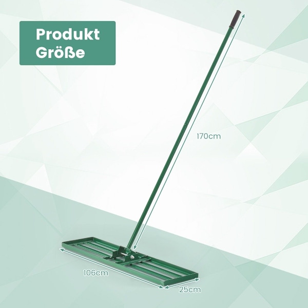 Utjämningsräfsa med ergonomiskt handtag, robust gräsmatta, utjämningsräfsa, ytutjämnare, 106 x 25 cm, grön