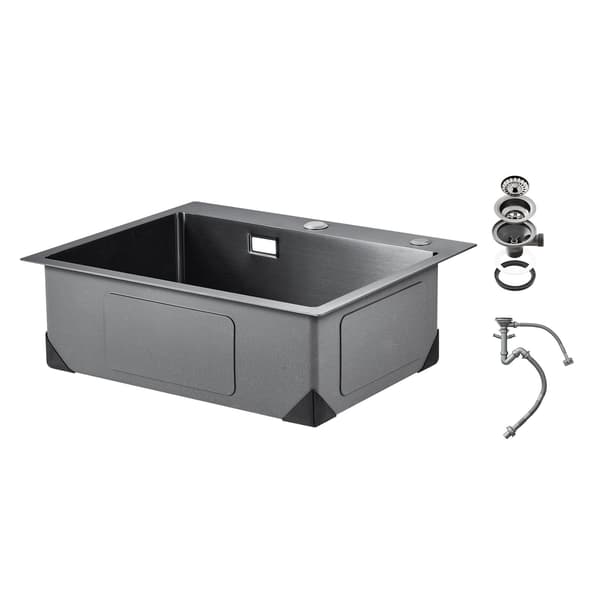 55 cm topmonteret køkkenvask arbejdsstation, 304 rustfrit stål, sort