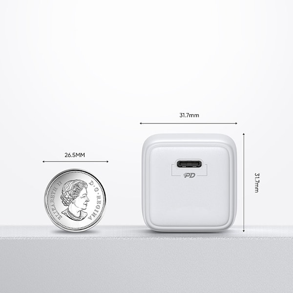 Liten snabbladdare nätaggregat USB-C PD 5-12V 25W - vit