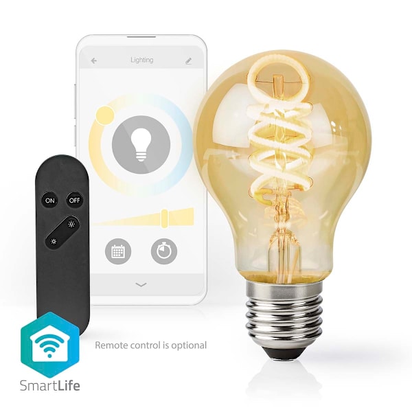 SmartLife LED Glødepære | Wi-Fi | E27 | 360 lm | 4.9 W | Varm til kølig hvid | 1800 - 6500 K | Glas | Android™ / IOS | Pære | 1 stk.
