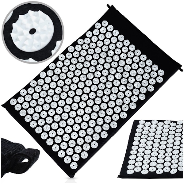 Akupressur massagemåtte med pigge sort 62x40 cm