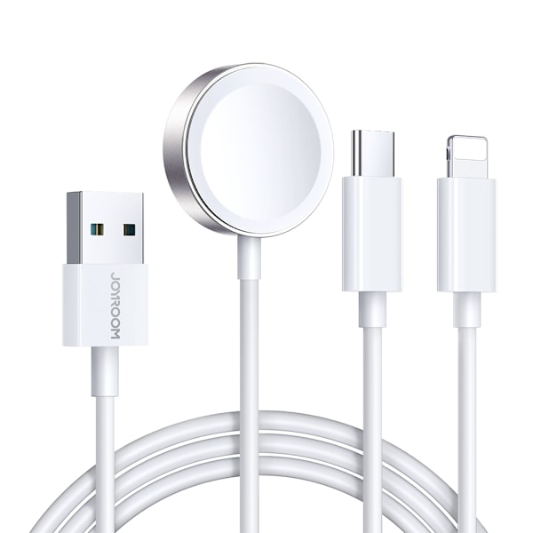 3in1-kaapeli USB-A-kaapeli induktiivisella laturilla + 1 x iPhone Lightning + 1 x USB-C 1,2 m valkoinen
