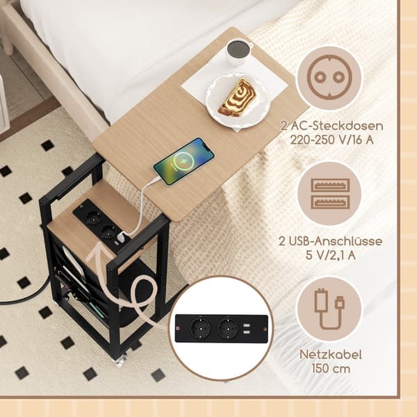 C-format sidobord med laddstation och förvaringsficka