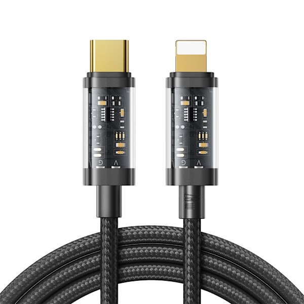 Punottu kaapeli iPhone USB-C:lle - Lightning PD 20W 1,2m musta