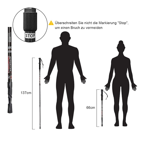 Vandrestave pakke med 2 justerbare vandre-klatrestave 66-137 cm sort