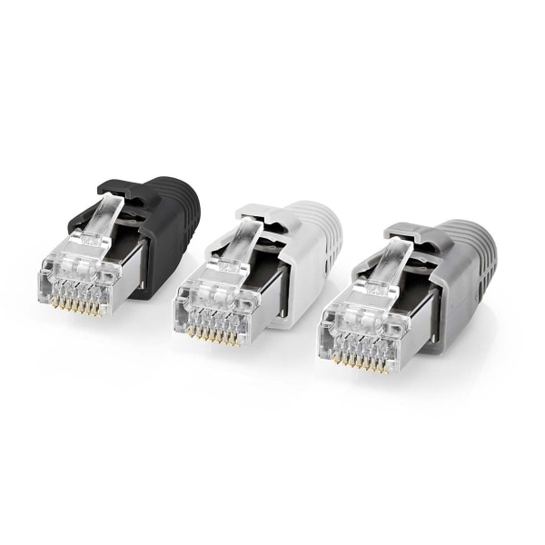 RJ45-liitin | RJ45 Pass Through | Kiinteä/juosteinen FTP CAT7 | Suora | Kullattu | 10 kpl | PVC | Harmaa / Musta / Valkoinen | Laatikko