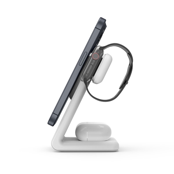 Crong MagSpot Pivot Stand - MagSafe oplader til iPhone, Apple Watch og AirPods (Snehvid)