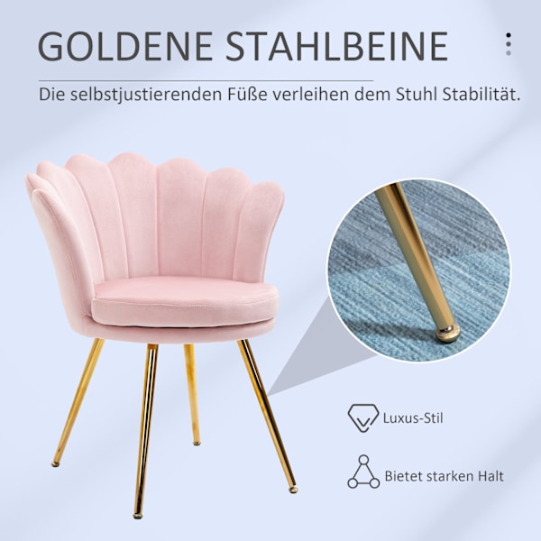 Fåtölj Vardagsrum Relax Stol Lounge Stol med Lotusformad Design Stoppad Stol med Metallben Sammetslook Enkelstol för Sovrum Rosa Aosom