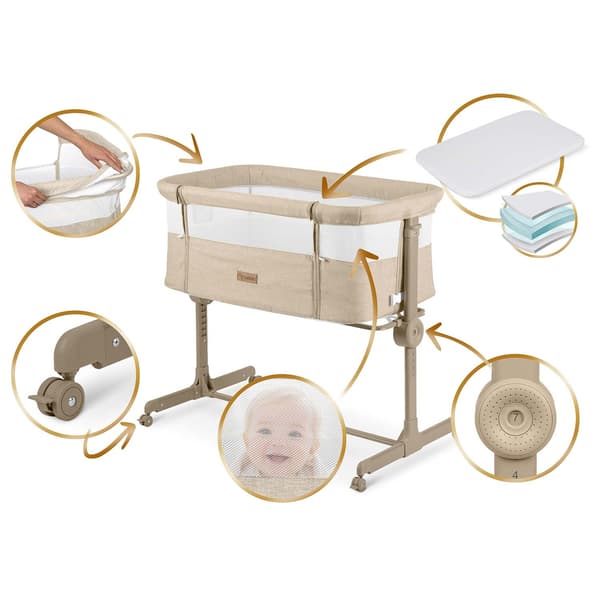 Sammenfoldelig rejse-babyseng med co-sleeper-funktion