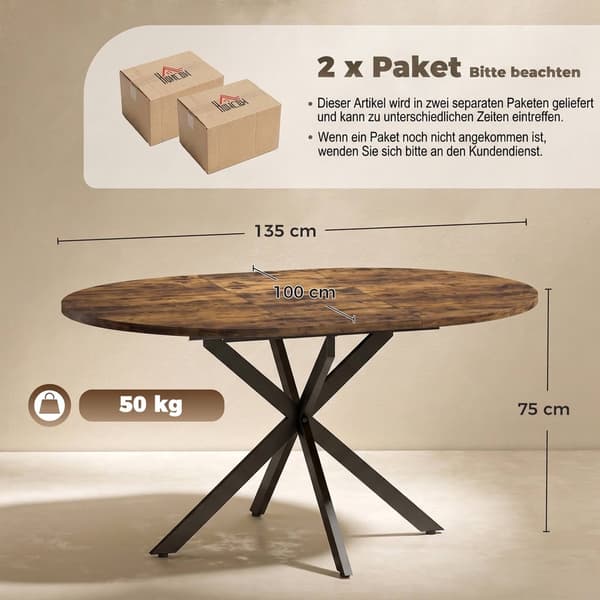 Utdragbart matbord för 4–6 personer, rustik brun industridesign