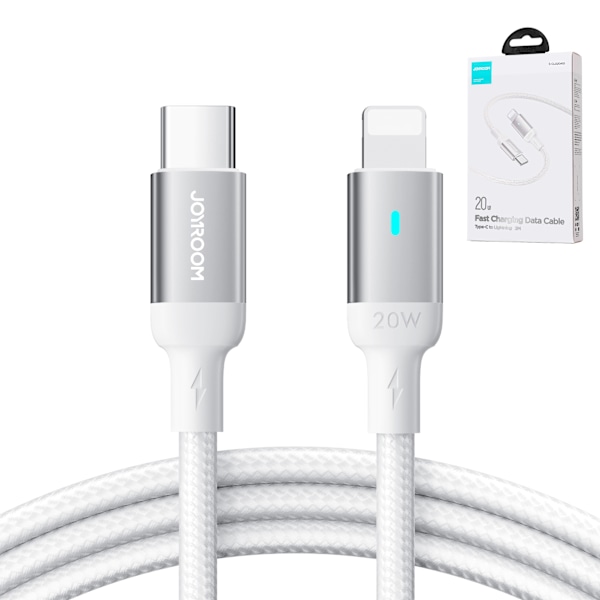 Kestävä punottu kaapeli iPhone A10 -sarjan USB-C:lle - Lightning 20W 2m valkoinen