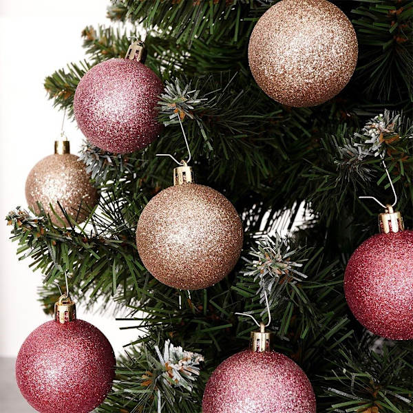 Sæt med 7 holdbare funklende lyserøde juletræskugler
