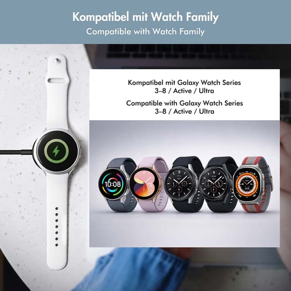 LogiLink Magnetic Charger Galaxy Watch 3–8 -kellolle, Active 1/2, Ultra, USB-C
