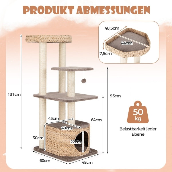 Kradsestolpe med kattehule & platforme & bold & aborre & pude kattetræ klatretræ