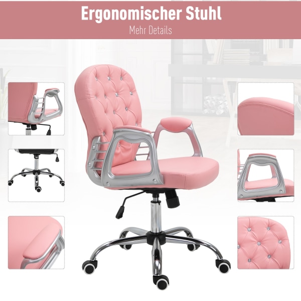 Kontorstol Direktionsstol Ergonomisk Polstret Ryglæn, Pink, Pu, ​​​​59,5 X 60,5 95-105 Cm