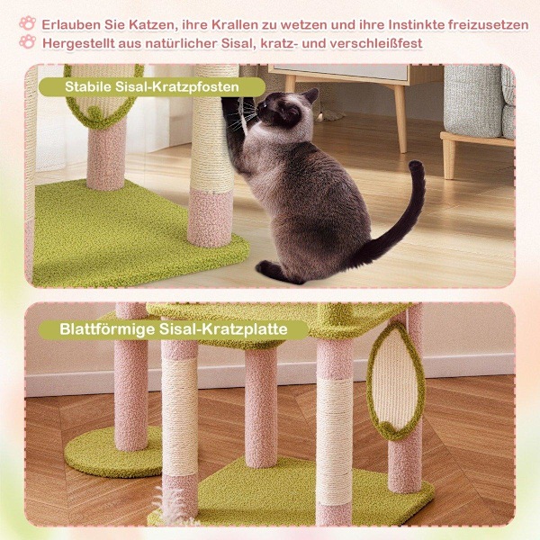 Kukkainen raapimistolppa ja pehmustettu pehmustetaso ja Cat House Cat Tree