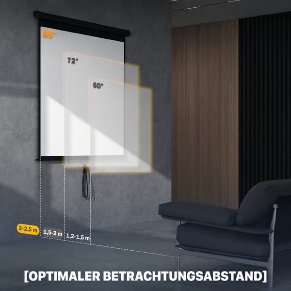 Projektorlærred 85 tommer, 1:1 4K, væg- eller loftmontering