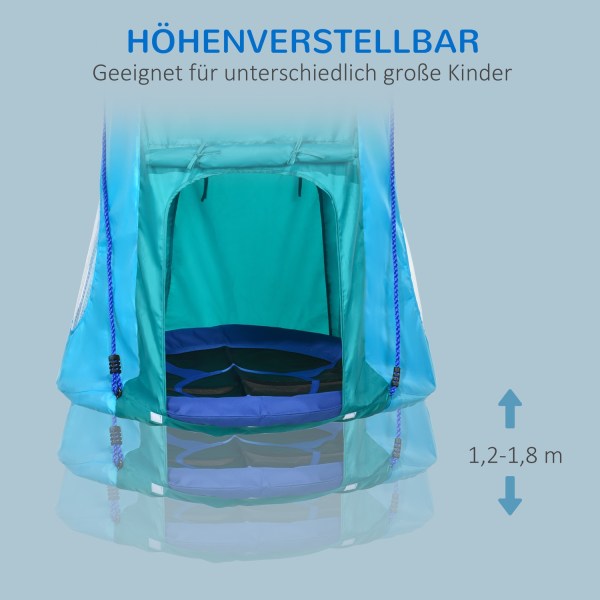 Redegynge Med Telt, Ø100 Cm Havegynge, Børnegynge Med Vindue Og Længdejusterbare Reb, Vandtæt Op Til 150 Kg Blågrøn