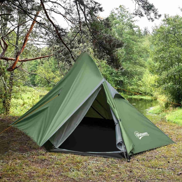 Campingtält 2 Person Glasfiber Polyester Mörkgrön 345X150X112Cm