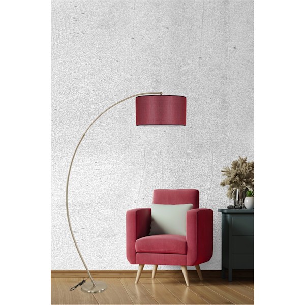 Gulvlampe Mısra Mat Krom Lambader Silindir Hasır Bordo Abajurlu