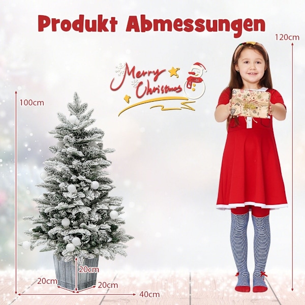 100 cm kunstigt juletræ flokket grantræ med 80 flerfarvede LED-lys