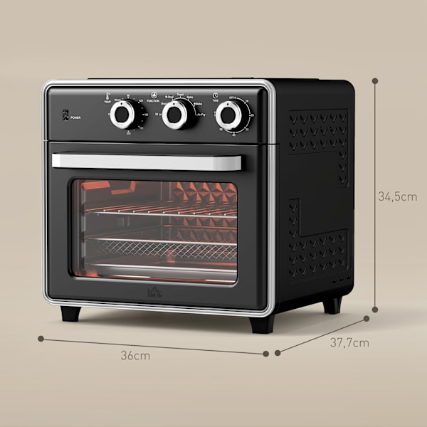 Miniuuni kiertoilmalla 20L miniuuni uunipellillä, grilliritilä ja murupelti, 90°C-230°C kuumailmakeitin 5 tilassa, paistokori, ajastin 60 min, 1400W,
