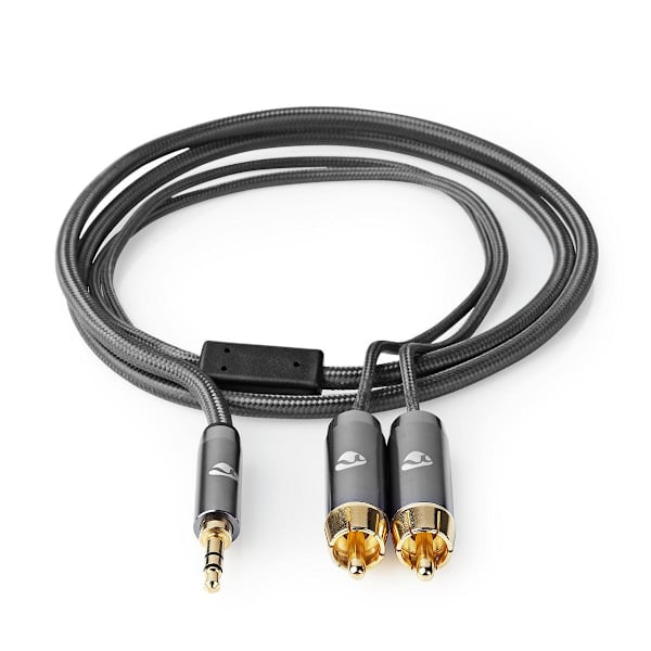 Stereo Audio kabel | 3.5 mm Hanstik | 2x RCA Hanstik | Guldplateret | 5.00 m | Runde | Gun Metal Grå | Cover Window Box
