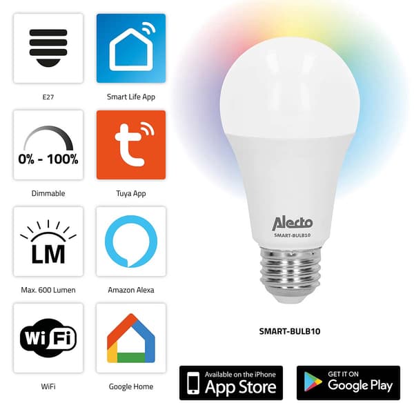 Smart Wi-Fi LED-lampa, E27, Dimbar, Röststyrning
