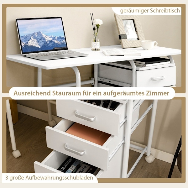 Foldebord med Hjul Computerbord 105 x 50 x 75 cm Hvid