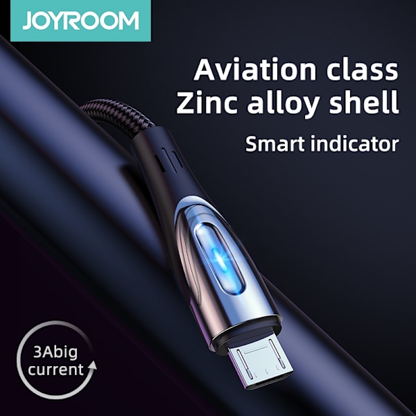 Kabel USB-A - microUSB 3A med ladeindikator 1,2m sort