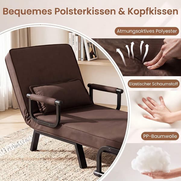 3-i-1 hopfällbar bäddsoffa med justerbart ryggstöd – brun