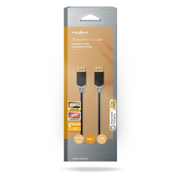 DisplayPort kaapeli | DisplayPort uros | DisplayPort uros | 8K@60Hz | Kullattu | 3.00 m | Pyöreä | PVC | Antrasiitti / Harmaa | Laatikko
