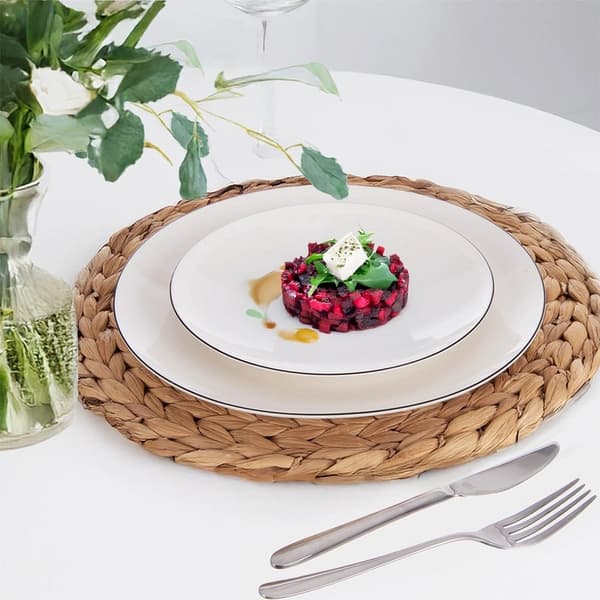 Porcelænstallerken, hvid, 27 cm, sort kant