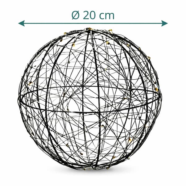 20 cm svart LED-dekorboll – varmvitt ljus
