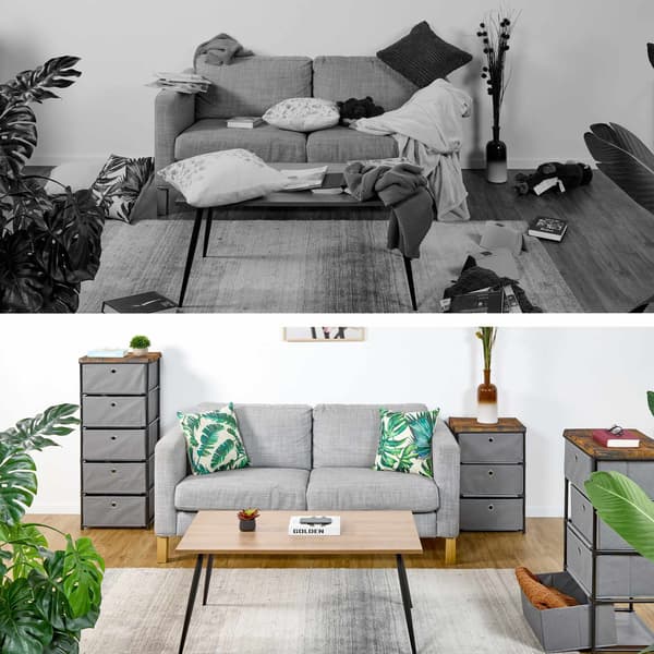 Kommode i trædesign med stofskuffer