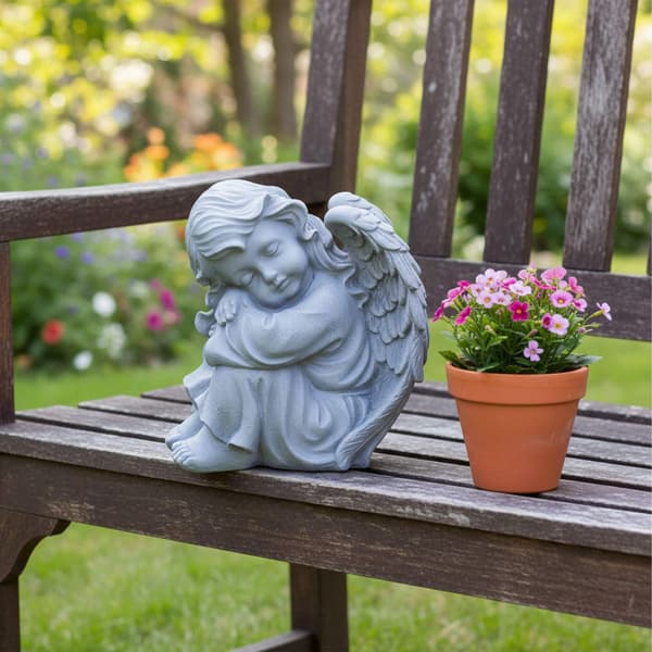 Sovende engelstatue, 24 cm polyresin mindedekoration
